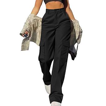 Women's Classic Straight Leg Cargo Pants Multi-Pocket Loose Fit Versatile for Work Leisure