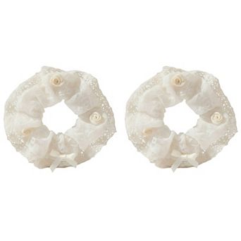 2 pc Sheer Organza Scrunchie with Embroidered Mini Roses and Soft Layered Design