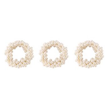 3 pc Elastic Hair Tie with Faux Pearl Bead Detailing and Stretchable Design