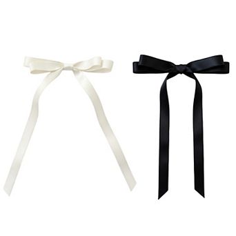 2 pc per Set Long Ribbon Bow Hair Clip with Sleek Streamer Tails and Elegant Minimalist Design
