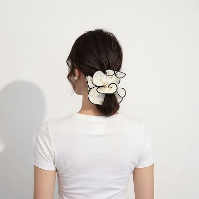 2pcs Pleated Organza Hair Scrunchie with Contrast Trim and Voluminous Ruffled Design