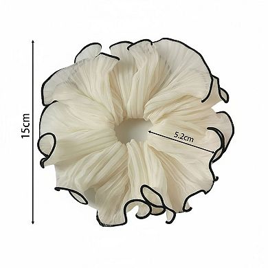 2pcs Pleated Organza Hair Scrunchie with Contrast Trim and Voluminous Ruffled Design
