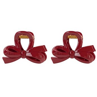 2 pc Glossy Bow Hair Claw Clip with Curved Design and Strong Spring Grip
