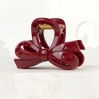 2pcs Glossy Bow Hair Claw Clip with Curved Design and Strong Spring Grip