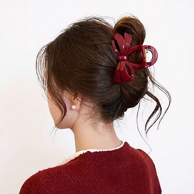 2pcs Glossy Bow Hair Claw Clip with Curved Design and Strong Spring Grip
