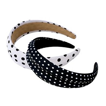 2 pc Polka Dot Padded Headband with Smooth Fabric Finish and Retro Style