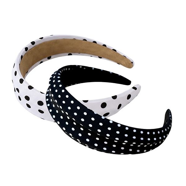 Fashion set of 2 Polka Dot Double Headband Set — Black & Cream Black Polkadot Cream and Black Polka Dot Pack of 2 Headbands  main image 3