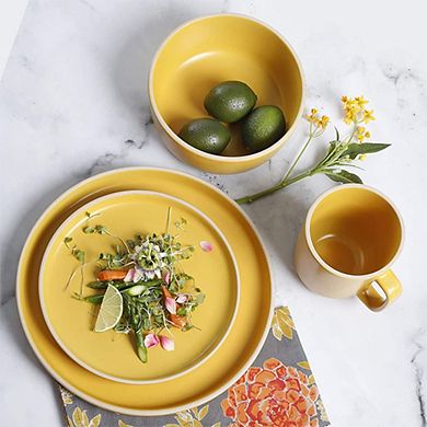 16-Piece Yellow Flat Finished Crockeries