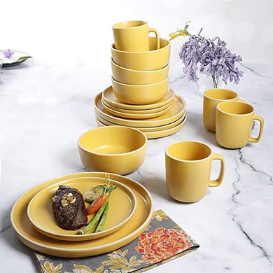 16-Piece Yellow Flat Finished Crockeries
