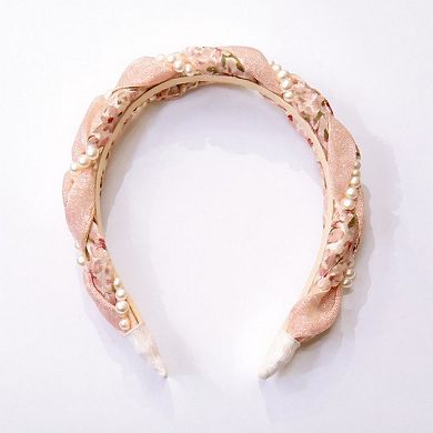 2pcs Twisted Floral Fabric Headband with Pearl Embellishment and Knotted Design