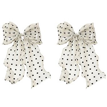 2 pc Polka Dot Chiffon Bow Hair Clip with Flowing Ribbon Tails and Lightweight Sheer Fabric