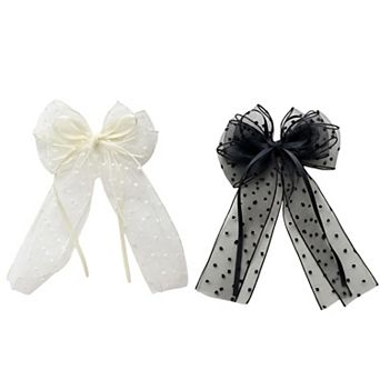 2 pc Sheer Polka Dot Bow Hair Clip with Layered Tulle Design and Long Ribbon Tails