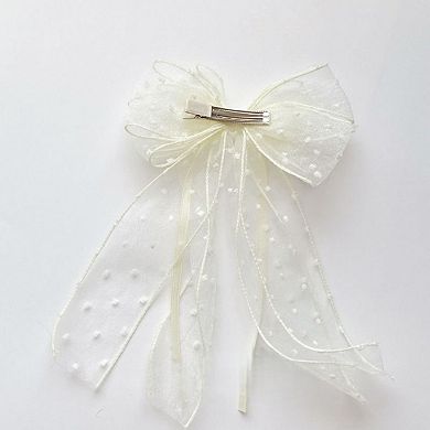 2pcs Sheer Polka Dot Bow Hair Clip with Layered Tulle Design and Long Ribbon Tails