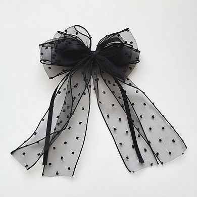 2pcs Sheer Polka Dot Bow Hair Clip with Layered Tulle Design and Long Ribbon Tails