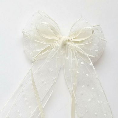 2pcs Sheer Polka Dot Bow Hair Clip with Layered Tulle Design and Long Ribbon Tails