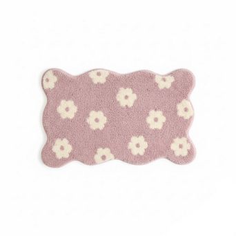 Floral Scalloped Bathroom Floor Mat Soft Absorbent with Non Slip Backing