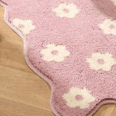 Floral Scalloped Bathroom Floor Mat Soft Absorbent with Non Slip Backing