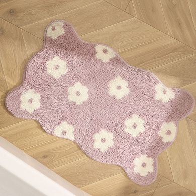 Floral Scalloped Bathroom Floor Mat Soft Absorbent with Non Slip Backing