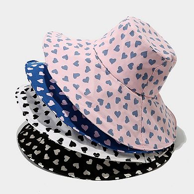 Womens Wide Brim Sun Hat with Heart Print Lightweight Packable Design