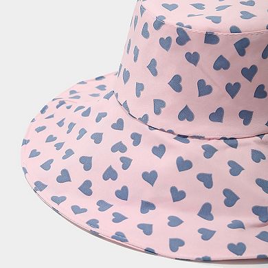 Womens Wide Brim Sun Hat with Heart Print Lightweight Packable Design