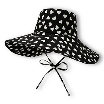 Womens Wide Brim Sun Hat with Heart Print Lightweight Packable Design