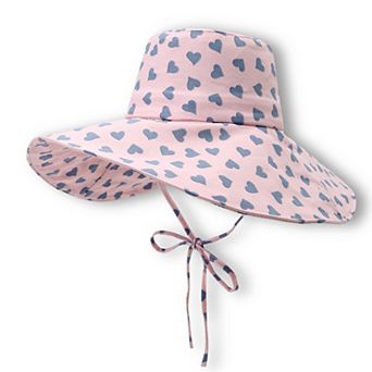 Womens Wide Brim Sun Hat with Heart Print Lightweight Packable Design