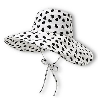 Womens Wide Brim Sun Hat with Heart Print Lightweight Packable Design