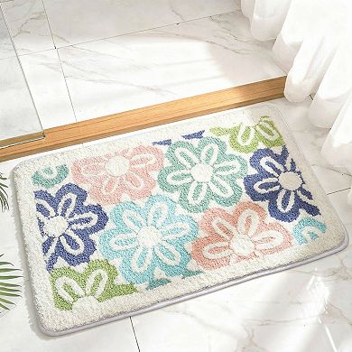 Floral Pattern Soft Absorbent Bathroom Floor Mat with Non Slip Backing