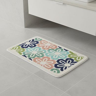 Floral Pattern Soft Absorbent Bathroom Floor Mat with Non Slip Backing