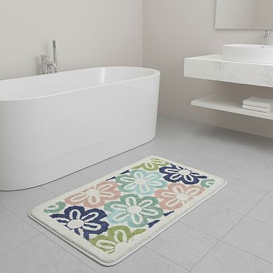 Floral Pattern Soft Absorbent Bathroom Floor Mat with Non Slip Backing