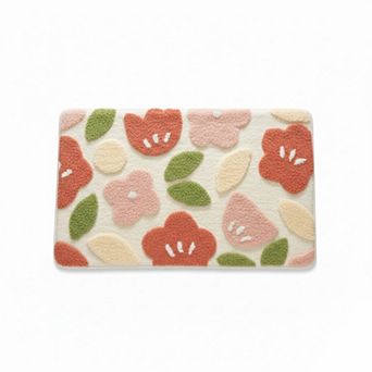 Floral Pattern Soft Absorbent Bathroom Floor Mat with Non Slip Backing