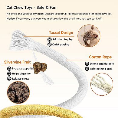 Cat Chew Cotton Rope, Interactive Cat Chew Toy for Teeth Cleaning, Silent Cat String Dental Toys