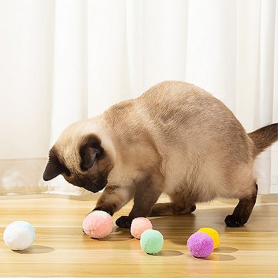 12PCs Interactive Cat Silent Fuzzy Ball Fetch Toy for Bored Indoor Cats and Kitties