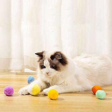 12PCs Interactive Cat Silent Fuzzy Ball Fetch Toy for Bored Indoor Cats and Kitties