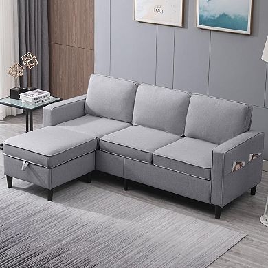 78" Sectional Sofa Couch with Reversible Storage Ottoman for Living Room
