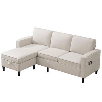 Mjkone 78" Sectional Sofa with Reversible Storage Ottoman for Living Room