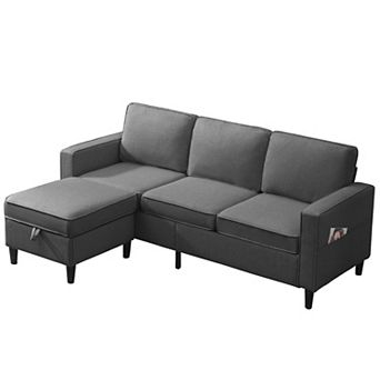 78" Sectional Sofa Couch with Reversible Storage Ottoman for Living Room