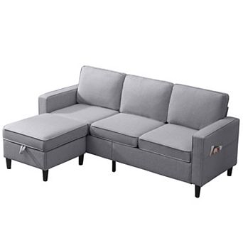 Mjkone 78" Sectional Sofa with Reversible Storage Ottoman for Living Room
