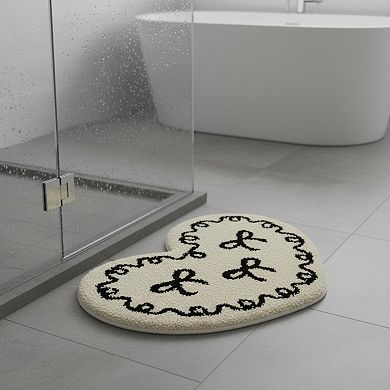 Heart Shaped Decorative Floor Mat Soft Plush Accent with Non Slip Backing