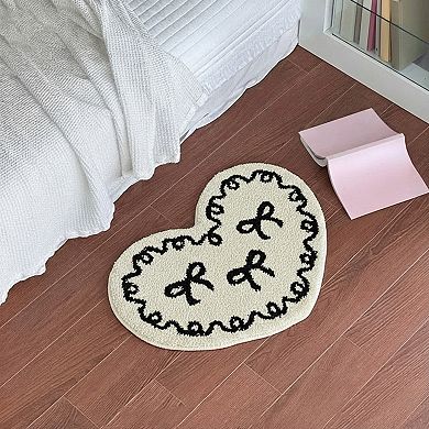 Heart Shaped Decorative Floor Mat Soft Plush Accent with Non Slip Backing