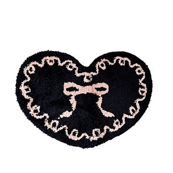Heart Shaped Decorative Floor Mat Soft Plush Accent with Non Slip Backing
