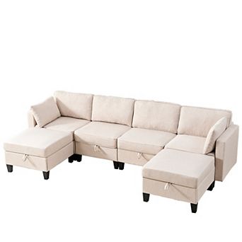 6 Seater U Shaped Sectional Couch with Movable Ottoman