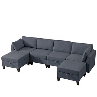 6 Seater U Shaped Sectional Couch with Movable Ottoman