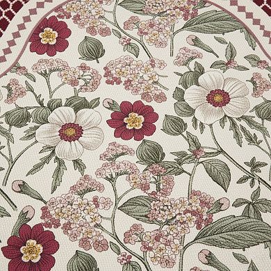 Floral Vine Pattern Scalloped Bathroom Floor Mat Soft Absorbent with Non Slip Backing