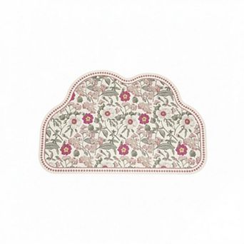 Floral Vine Pattern Scalloped Bathroom Floor Mat Soft Absorbent with Non Slip Backing