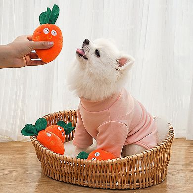 Interactive Dog Plush Squeaky Chew Toys for Pet Training, Puppy Teeth Cleaning, Carrot Shape, 4PCs