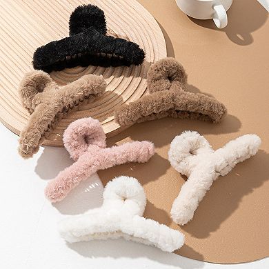 Faux Fur Hair Claw Clip with Plush Texture and Secure Spring Hold