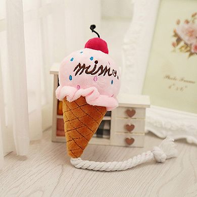 Interactive Dog Plush Squeaky Toys for Pet Training Puppy Teething Chewing, Ice Cream Shape