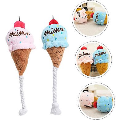 Interactive Dog Plush Squeaky Toys for Pet Training Puppy Teething Chewing, Ice Cream Shape