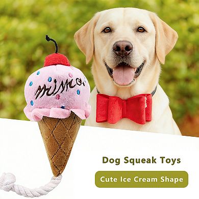 Interactive Dog Plush Squeaky Toys for Pet Training Puppy Teething Chewing, Ice Cream Shape